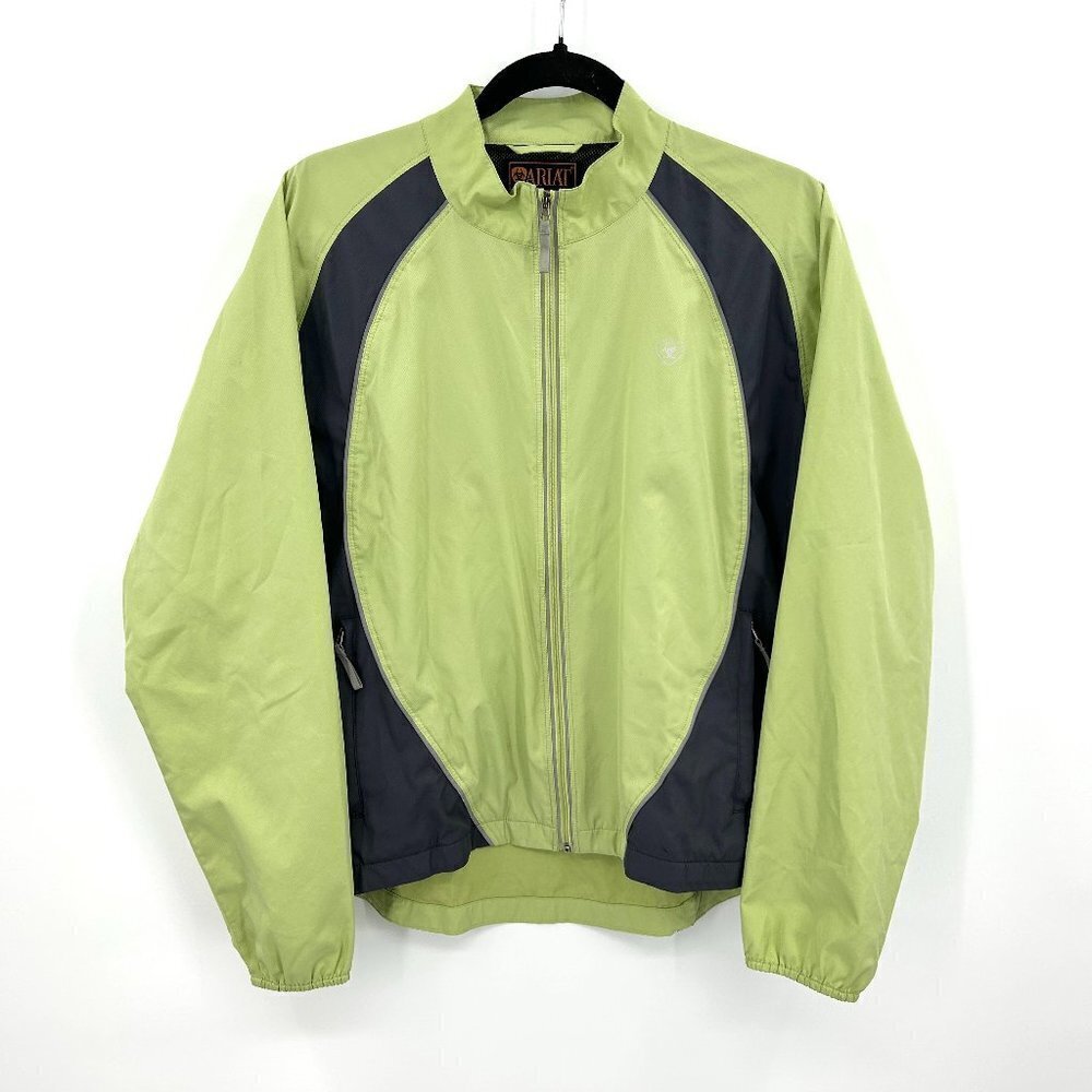 ARIAT Green Gray Lightweight Full Zip Breathable Back Windbreaker Jacket Medium